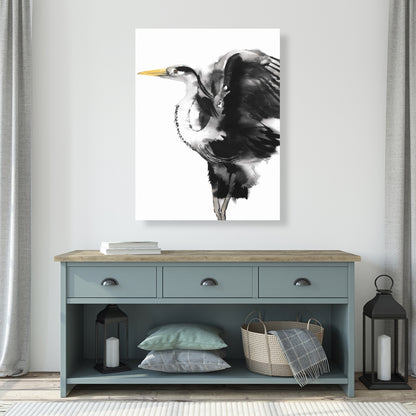 Gray Heron Bedroom Canvas | Animal Home Decor Wall Art