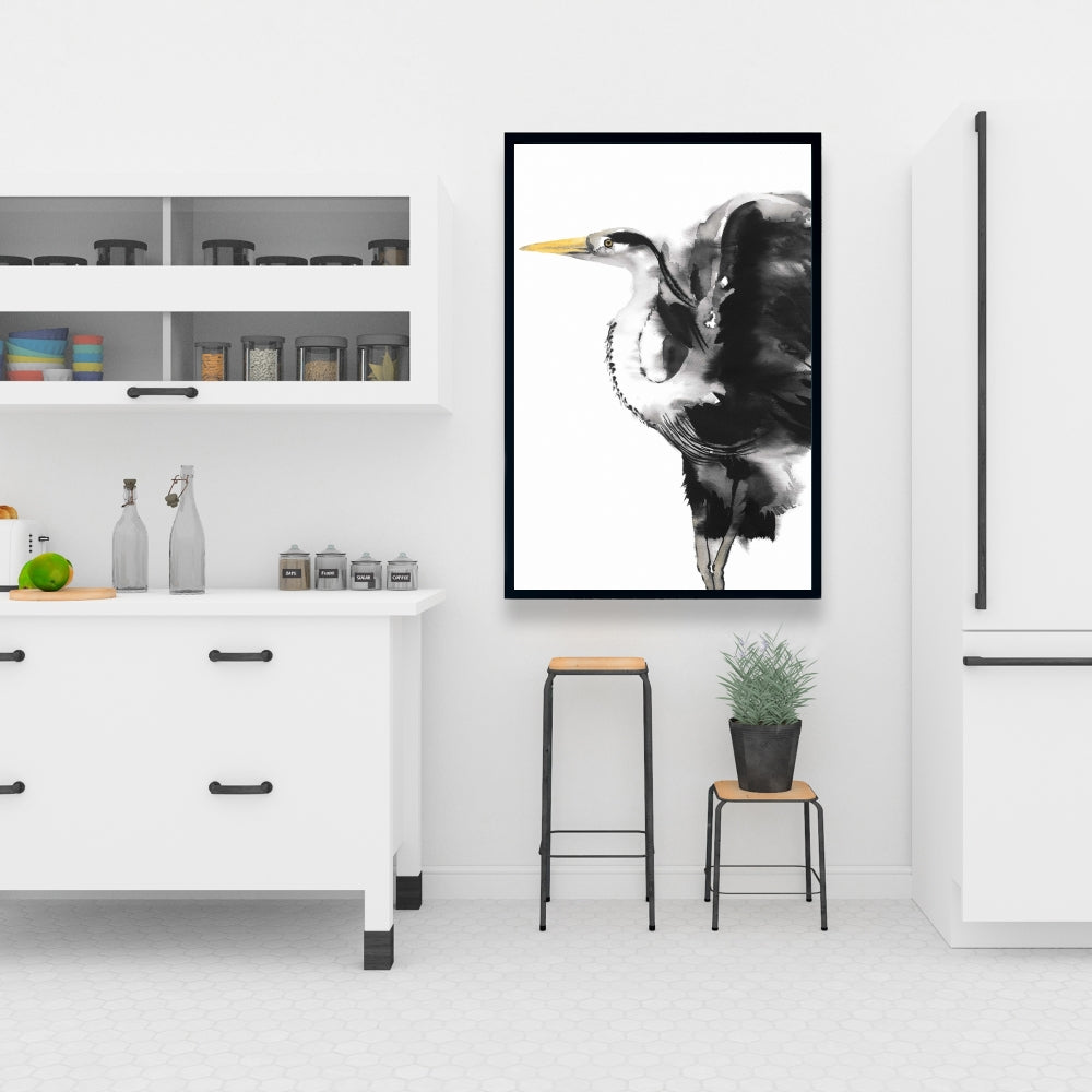 Modern Animals Heron Framed Canvas | Bird Home Decor Art