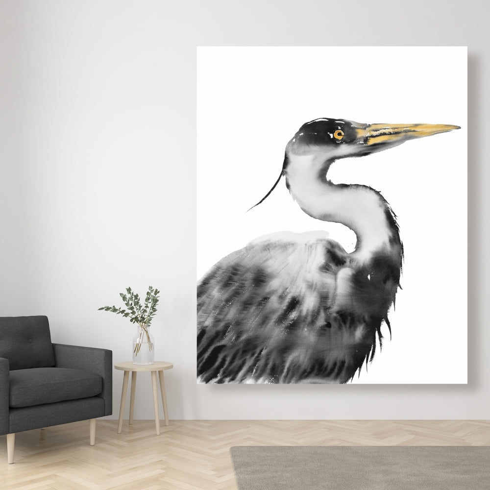 Gray Great Heron Monochrome Canvas - Elegant Home Decor