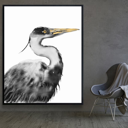 Toile monochrome Grand Héron | Décoration de chambre animalière