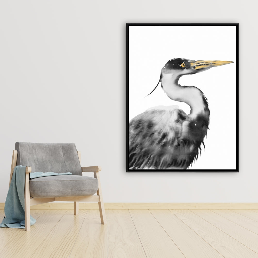 Toile monochrome Grand Héron | Décoration de chambre animalière