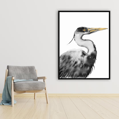 Toile monochrome Grand Héron | Décoration de chambre animalière
