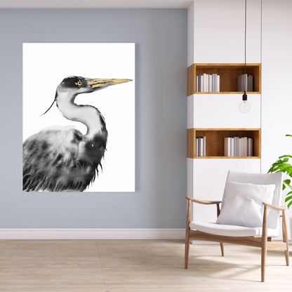 Gray Great Heron Monochrome Canvas - Elegant Home Decor