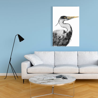 Gray Great Heron Monochrome Canvas - Elegant Home Decor
