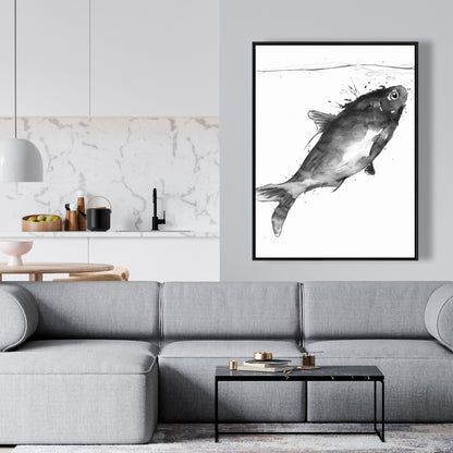 Happy Swimming Fish Framed Canvas - Aquatic Bedroom Decor