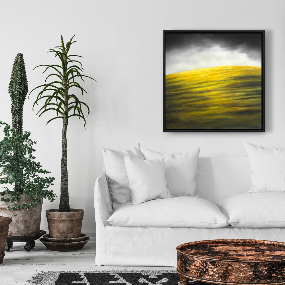 Toile abstraite « Montagnes grises » – Art mural encadré « Colline jaune »