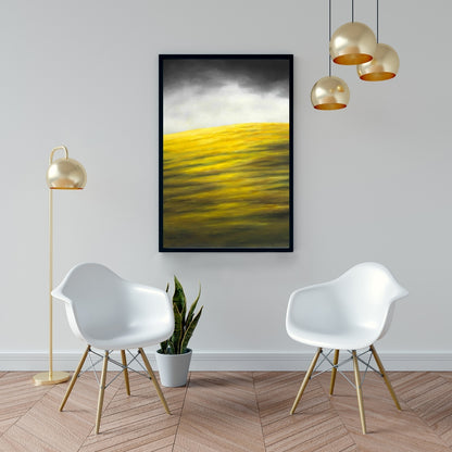 Toile abstraite « Montagnes grises » – Art mural encadré « Colline jaune »