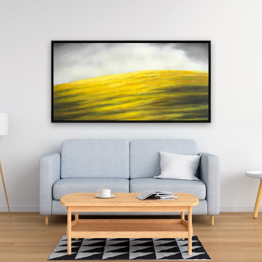 Toile abstraite « Montagnes grises » – Art mural encadré « Colline jaune »