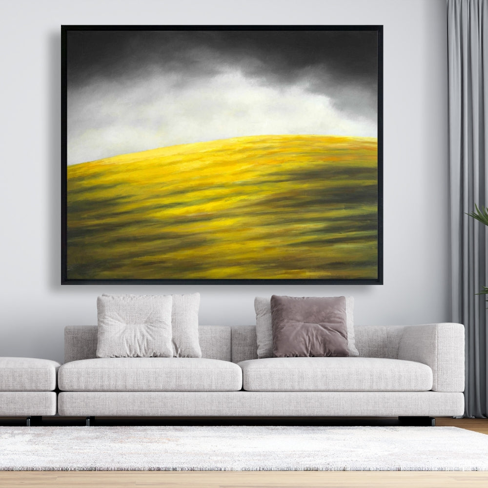 Toile abstraite « Montagnes grises » – Art mural encadré « Colline jaune »