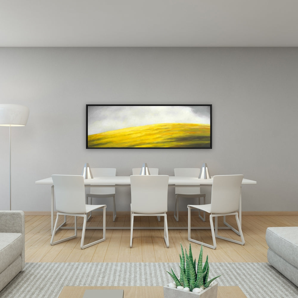 Toile abstraite « Montagnes grises » – Art mural encadré « Colline jaune »