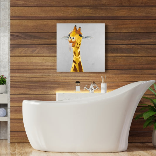 Funny Giraffe Face Canvas - Gray Wildlife Art for Home Decor