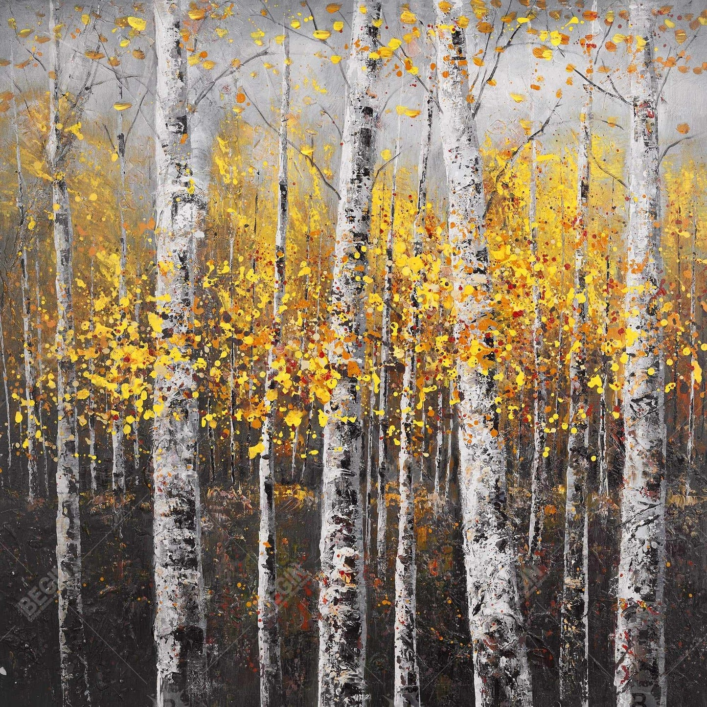 Sunny Birch Trees Gray Canvas | Office Wall Art Decor