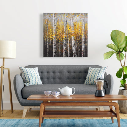 Sunny Birch Trees Gray Canvas | Office Wall Art Decor