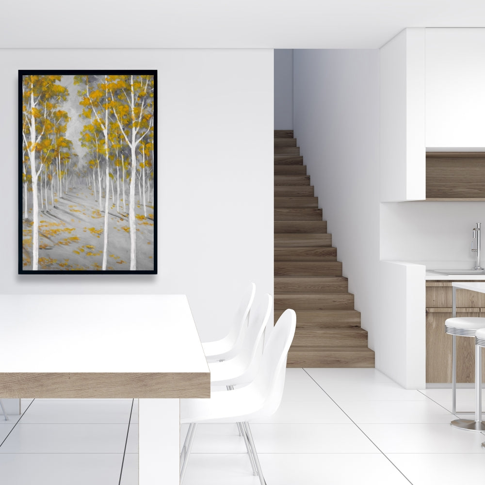 Birch Forest Gray Trees Landscape Framed Canvas - Home Decor