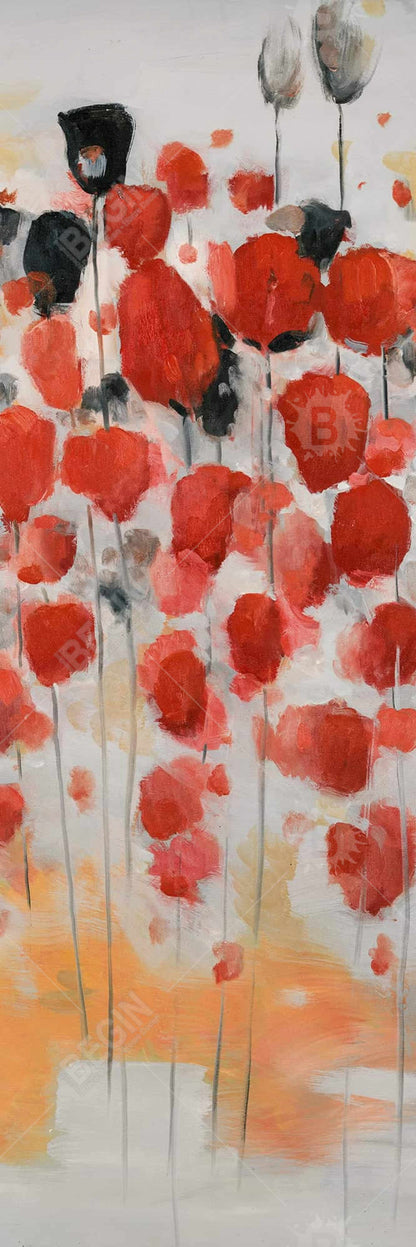 Abstract Red Dotted Flowers Field - Contemporary Framed Canvas