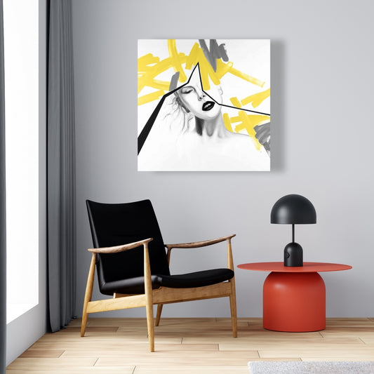 Gray Beauty Modern Canvas - Woman with Yellow Line Home Decor