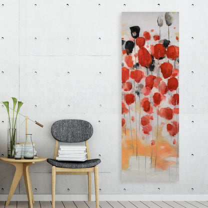 Gray Abstract Canvas - Red Dotted Flowers Field Home Decor