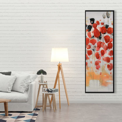 Abstract Red Dotted Flowers Field - Contemporary Framed Canvas