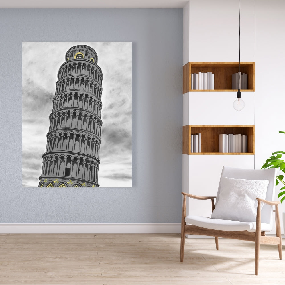 Tower of Pisa Canvas - Gray Wall Art Decor for Home