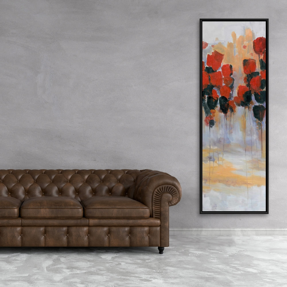 Abstract Yellow Bedroom Canvas - Red Flowers Field Decor