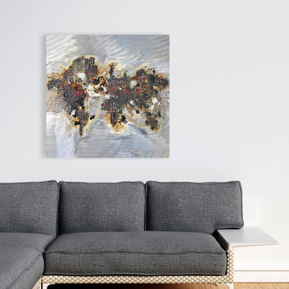 Carte du monde texturée sur toile | Décoration murale moderne pour chambre à coucher