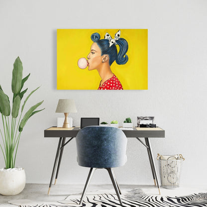 Retro Woman Blue Figurative Canvas | Home Decor Art