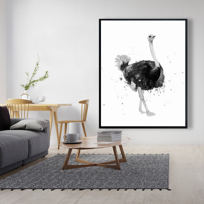 Proud Ostrich Gray Exotic Bedroom Framed Canvas Home Decor