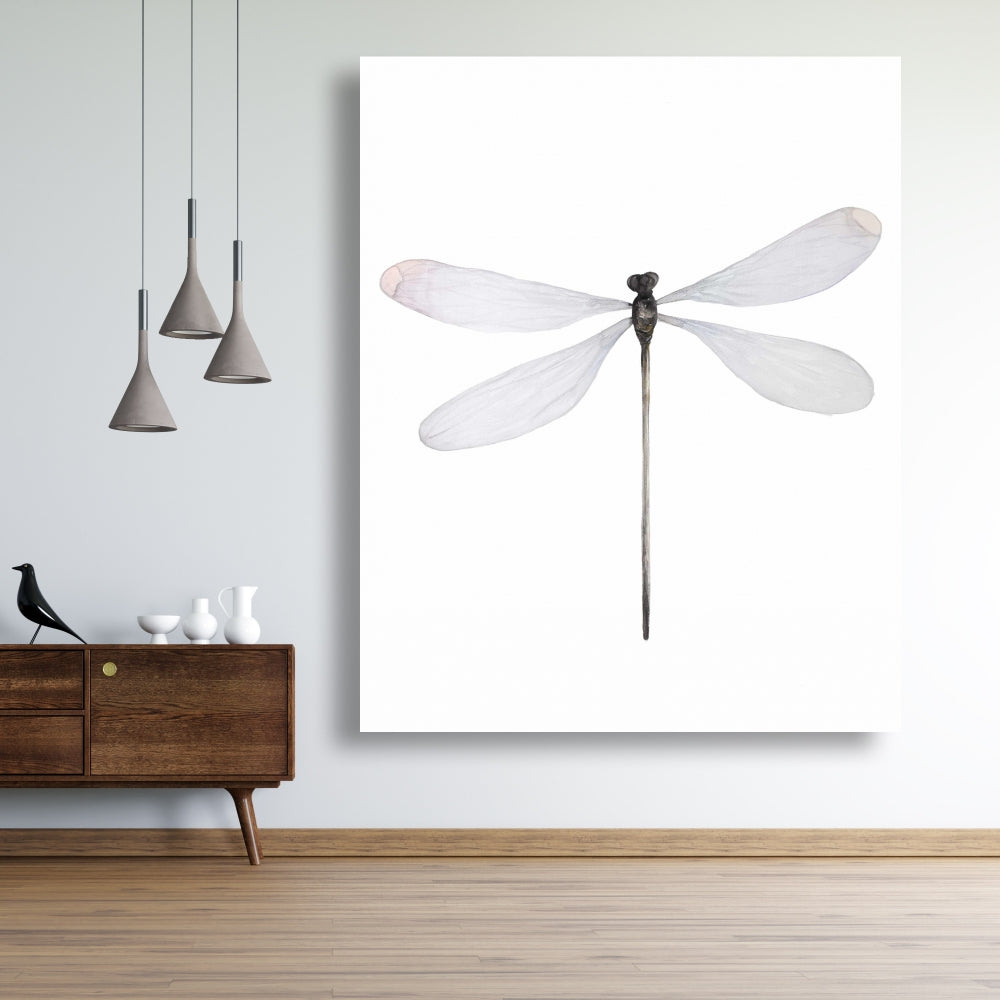 Minimalist Dragonfly Canvas - Insect Gray Animal Home Decor