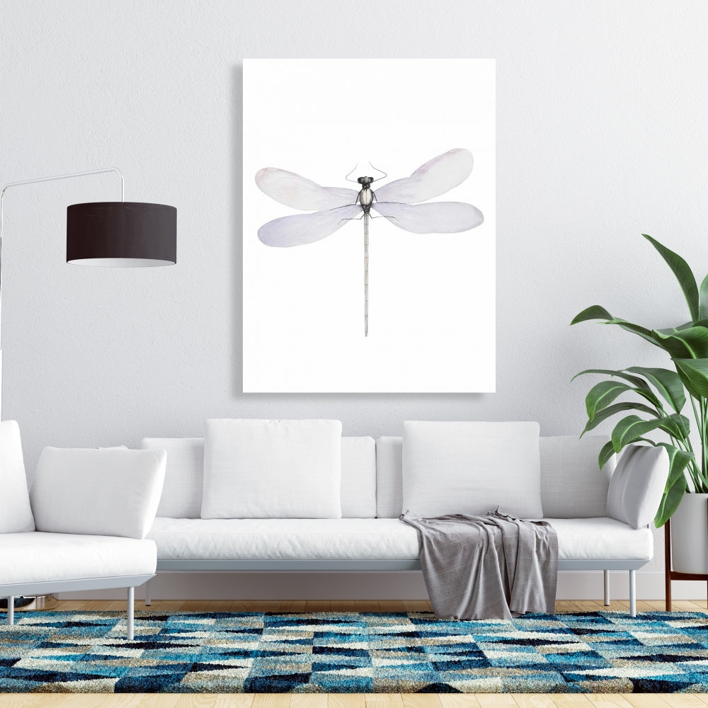 Toile grise délicate représentant une libellule - Décoration de chambre à coucher avec insectes