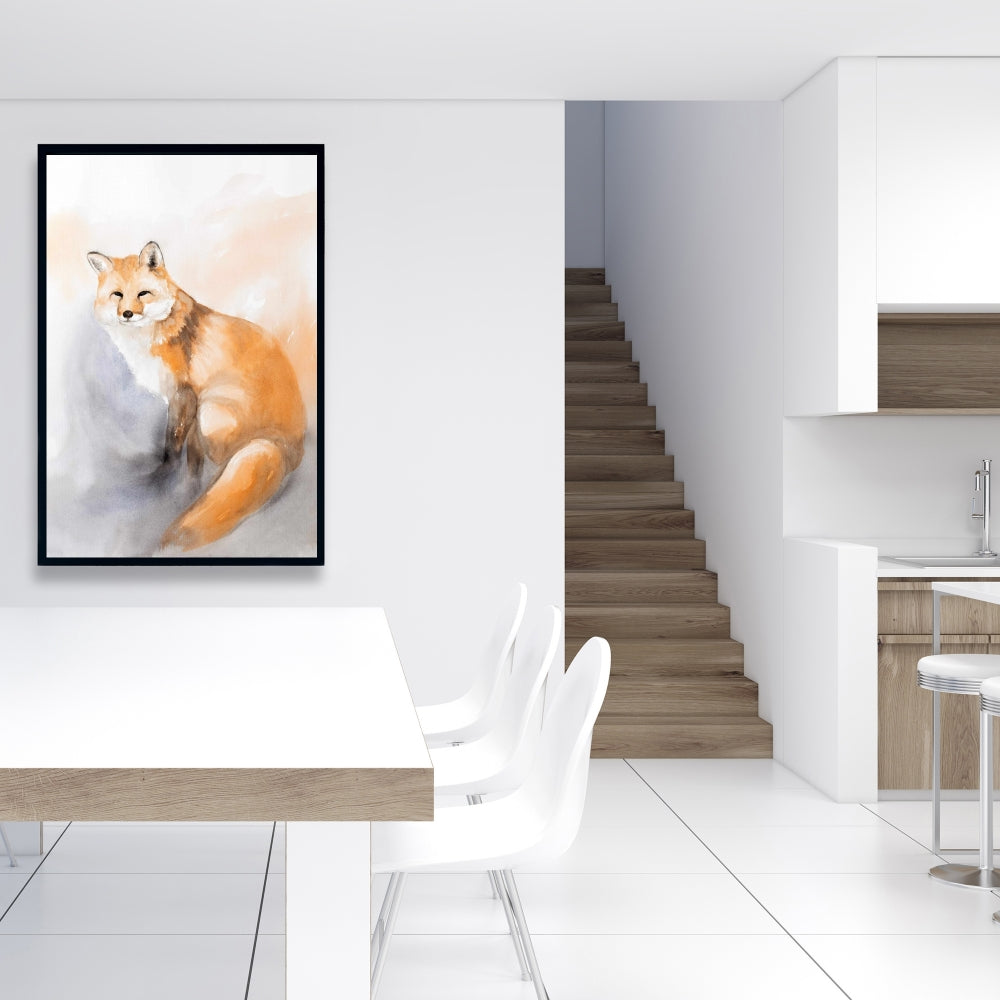 Rustic Watercolor Fox Canvas | Wildlife Framed Home Decor