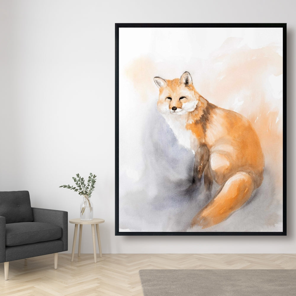 Rustic Watercolor Fox Canvas | Wildlife Framed Home Decor