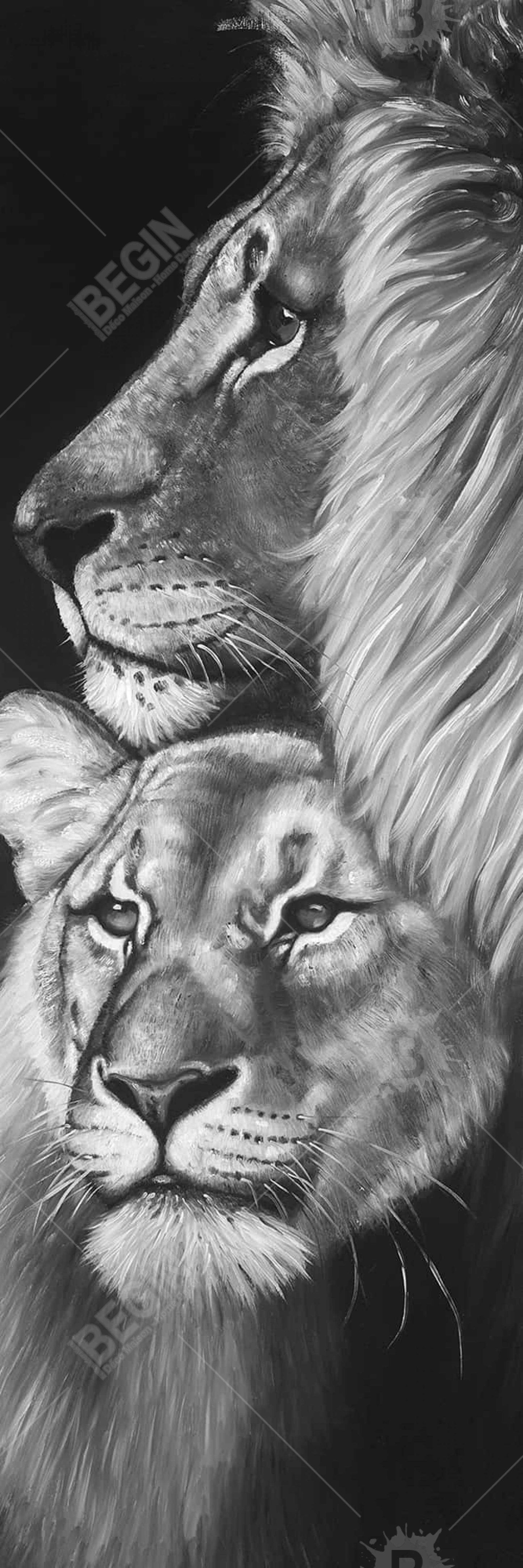 Lion and Lioness Framed Canvas | Bedroom Decor African Art