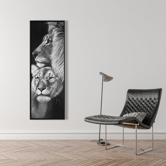 Lion and Lioness Framed Canvas | Bedroom Decor African Art