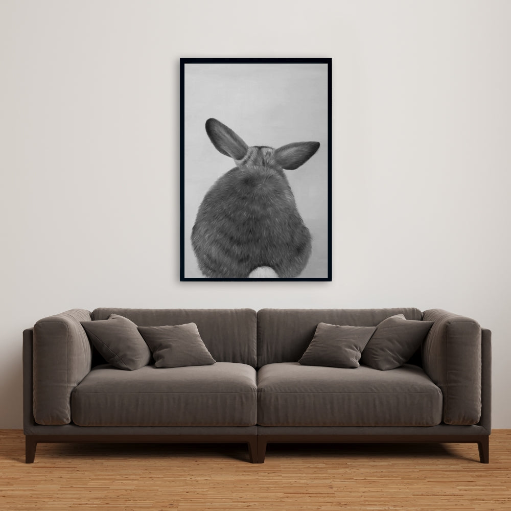 Little Rabbit from Behind | Monochrome Pet Canvas Decor