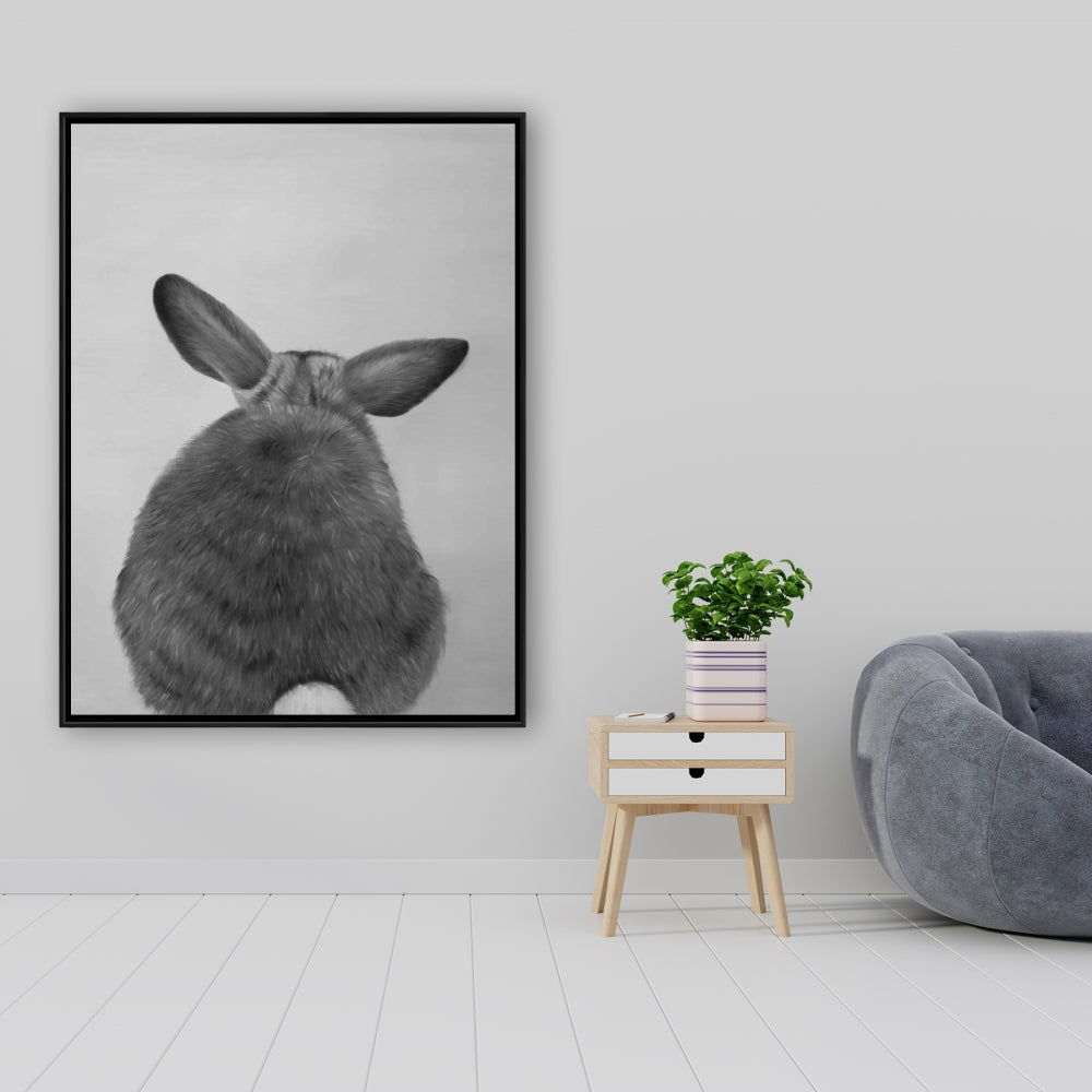 Little Rabbit from Behind | Monochrome Pet Canvas Decor