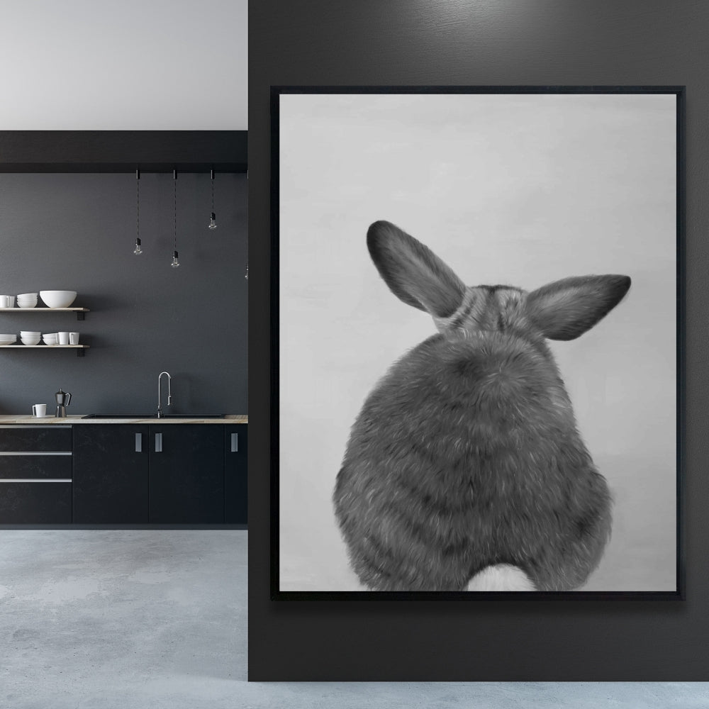 Little Rabbit from Behind | Monochrome Pet Canvas Decor