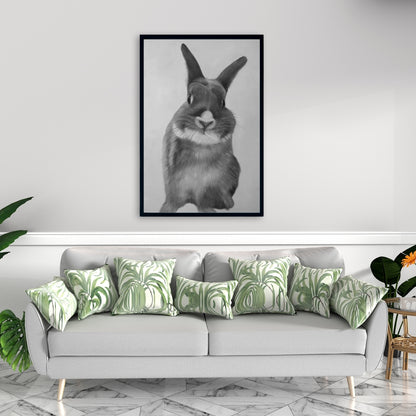 Toile « Lapin gris amusant » | Décoration monochrome pour chambre blanche