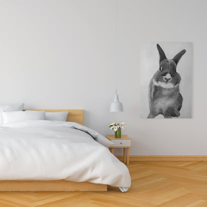Funny Gray Rabbit Canvas - White Bedroom Decor for Animal Lovers