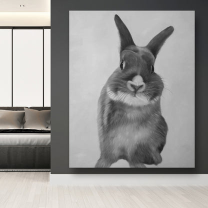 Funny Gray Rabbit Canvas - White Bedroom Decor for Animal Lovers