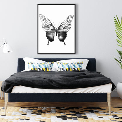 Black Butterfly Sketch Framed Canvas | Insect Art Decor