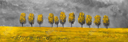 Toile représentant des arbres jaunes dans un champ – Décoration murale moderne pour chambre à coucher