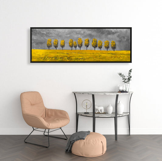 Gray Bedroom Canvas - Yellow Trees in Field | Home Decor Art