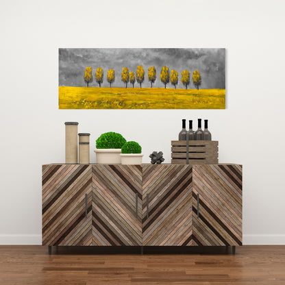 Toile représentant des arbres jaunes dans un champ – Décoration murale moderne pour chambre à coucher