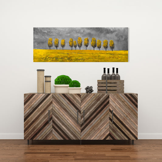 Yellow Trees in a Field Canvas - Modern Bedroom Wall Art Decor