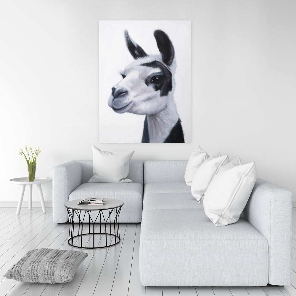 Black & White Lama Canvas | Farm Animal Bedroom Decor