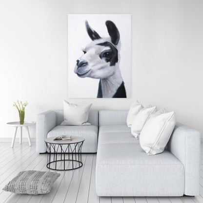 Black & White Lama Canvas | Farm Animal Bedroom Decor