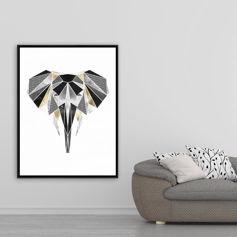 Toile encadrée motif éléphant géométrique | Décoration d'intérieur animalière africaine