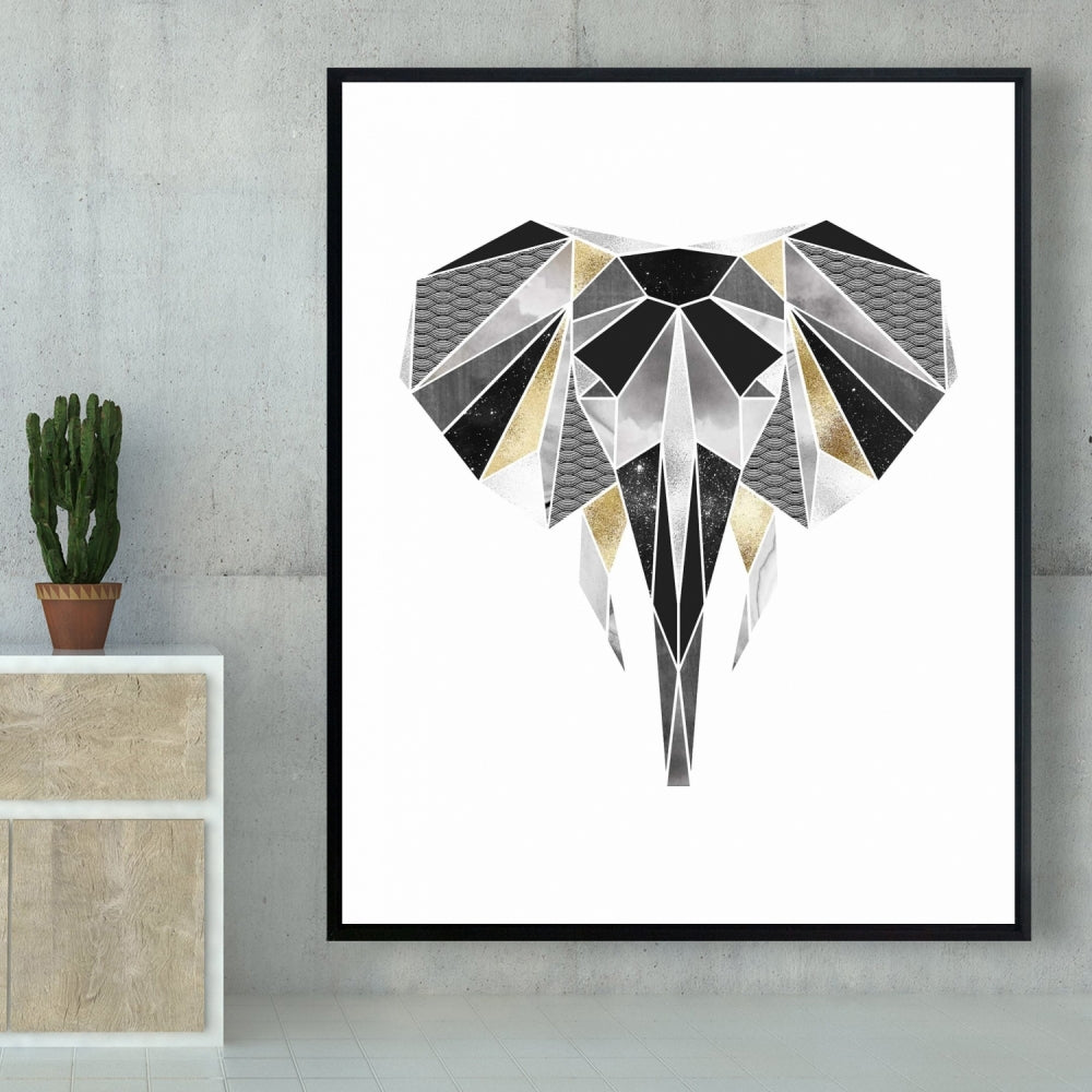 Toile encadrée motif éléphant géométrique | Décoration d'intérieur animalière africaine