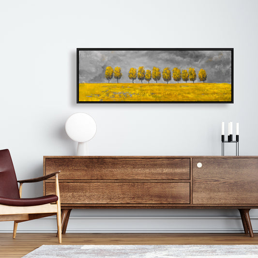 Trees in a Field Framed Canvas | Bedroom Trees Landscape Decor