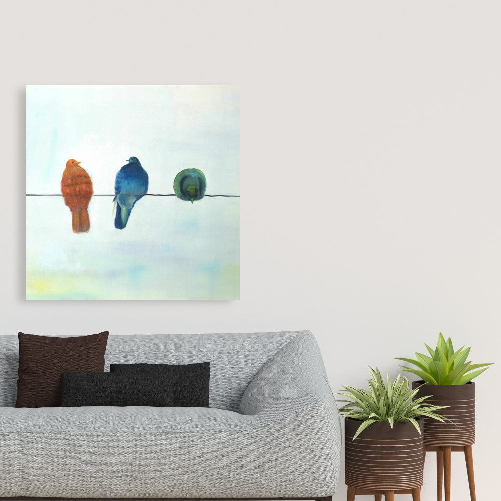 Perched Abstract Birds | Blue Canvas Art | Home Decor
